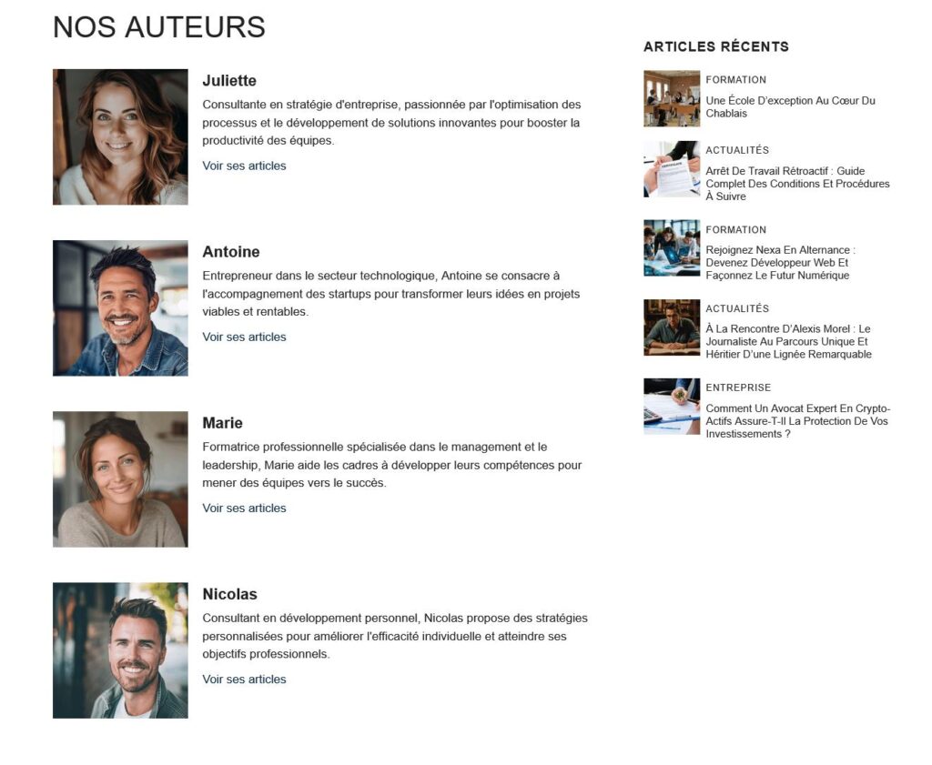 Nos auteurs Avenir Entreprise