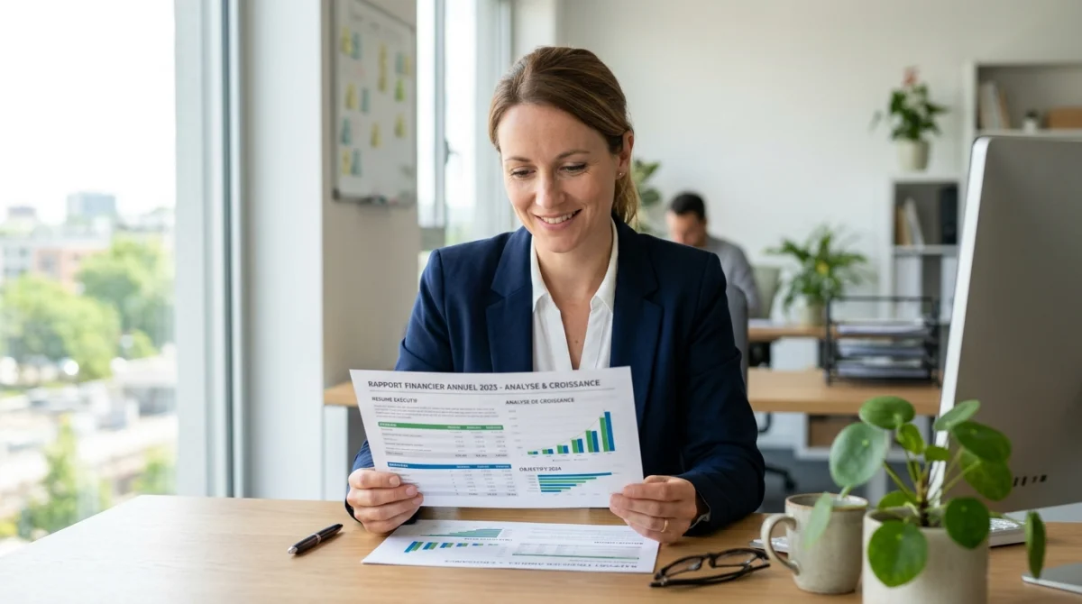 Personne examinant un document financier avec confiance, avis sur creances-publiques.fr