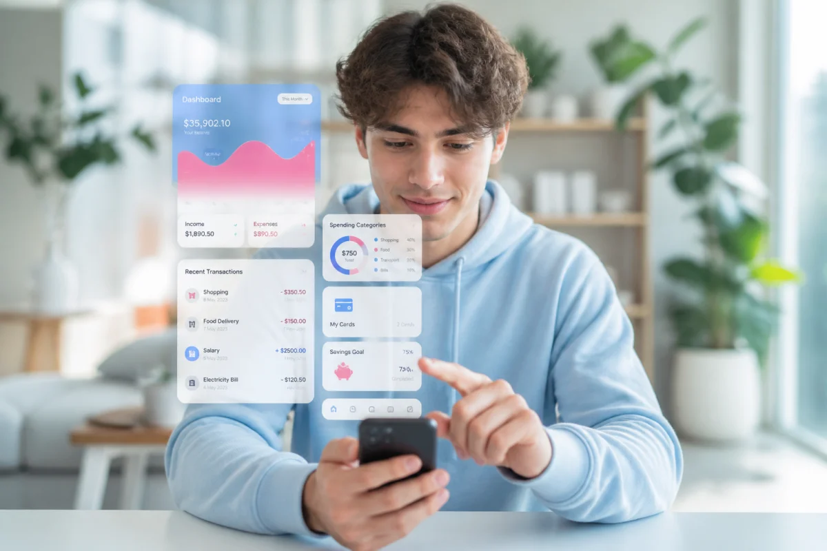 Jeune personne consultant son smartphone dans un salon lumineux pour apprendre comment voir les abonnements récents Instagram d'une personne.