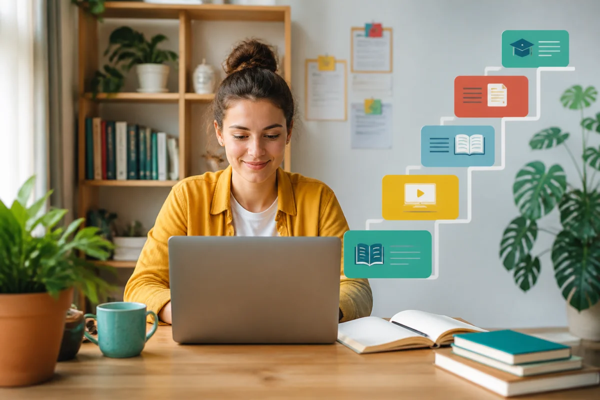 Jeune adulte utilisant un ordinateur portable pour découvrir les ressources en ligne organisées par Swiris